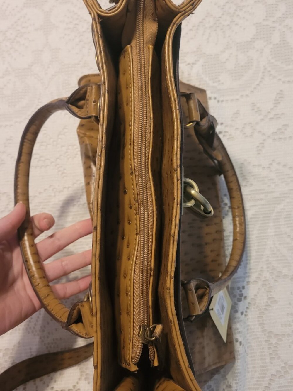 Tan Ostrich Embossed Handbag - New with Tags - Picture 4 of 4